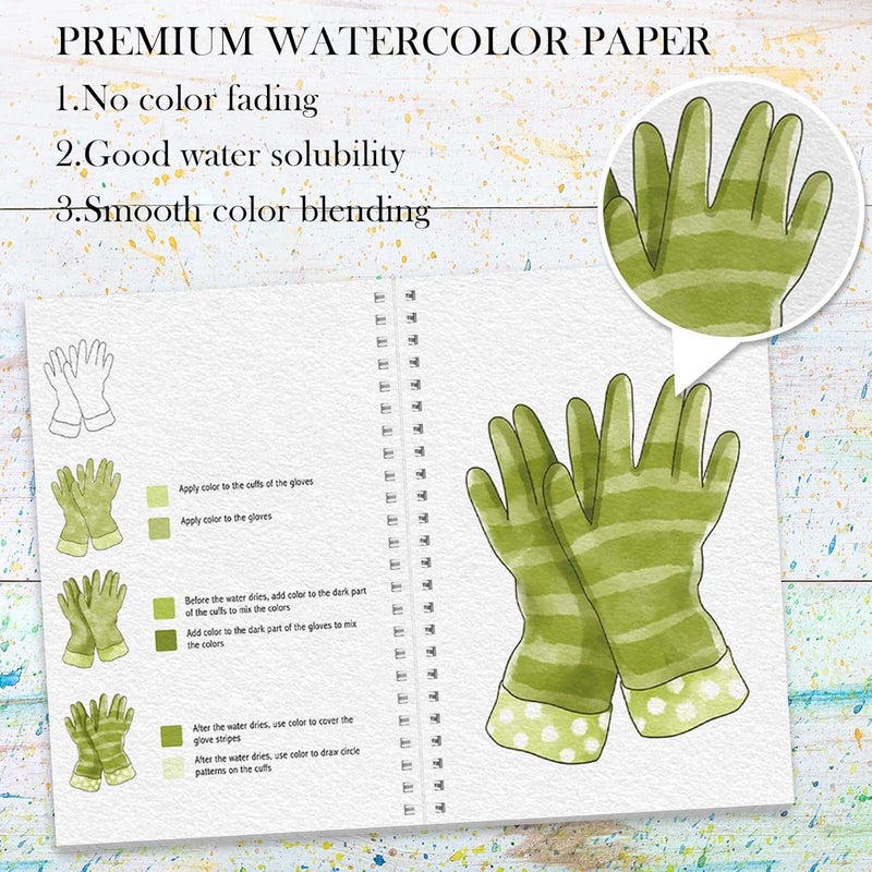 ADEVIAN Watercolor Workbook, Watercolor Workbook Paint Book Beginner Friendly, 12 Different Patterns Stress-Relieving Art Crafts for Creative Exploration Gift for Women Adults Teens (Garden, 1) - Image 3